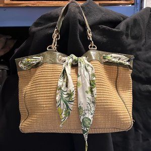 Gucci Positano straw purse with snakeskin leather trim with floral scarf